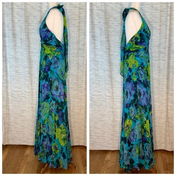 Donna Ricco Halter Maxi Gown in Blue and Green - Picture 12 of 16